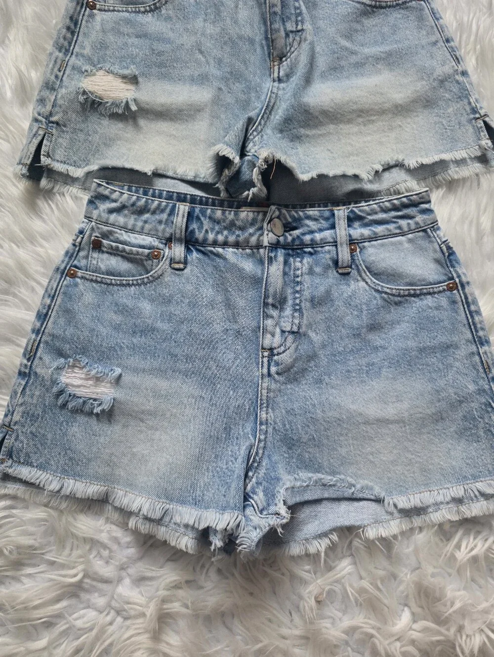 Alice + Olivia Washed Light Blue Distressed Denim Cutoff Shorts